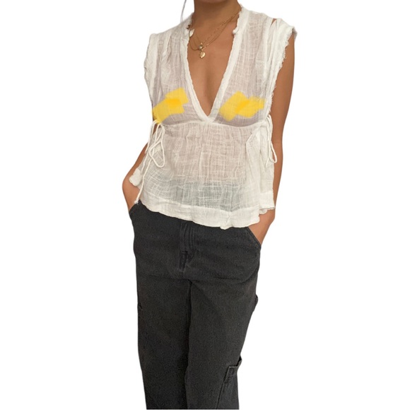 FREE PEOPLE ONE Flowy Empire Waist Top with Off the Shoulder Sleeves - Picture 5 of 13